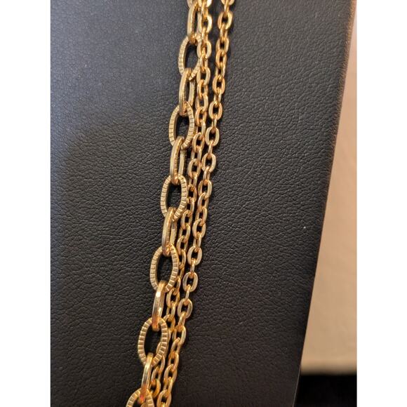 Vintage Three Strand Long Textured Chain Link 36" Necklace - Picture 3 of 5